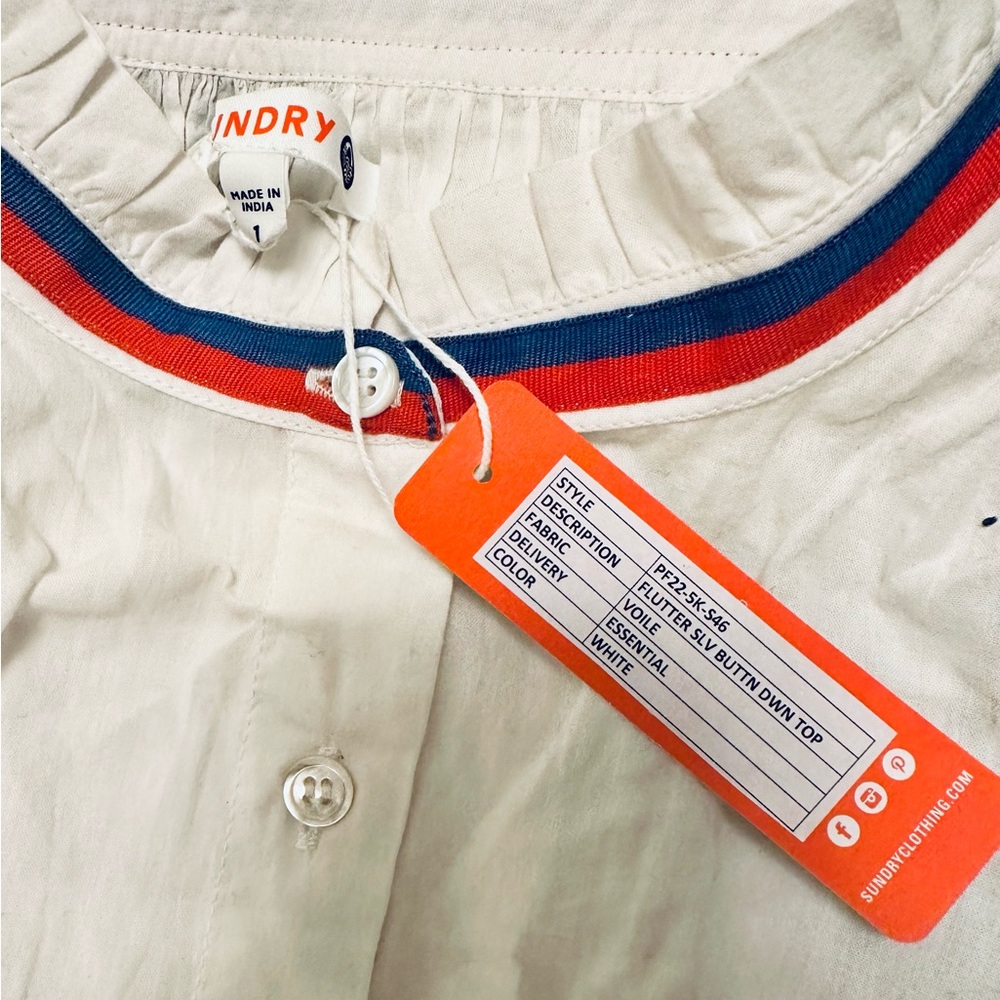 Sundry Cotton Flutter Sleeve Button Front Shirt - Picture 6 of 9